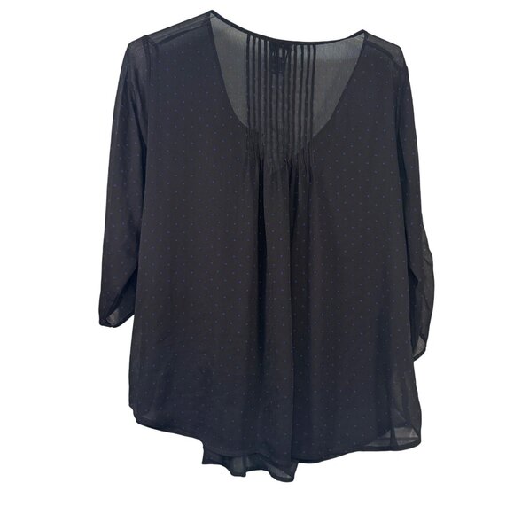Torrid Womens Size 3 Black Sheer V-Neck Top With 3/4 Sleeves  Blue Polka Dots - Picture 4 of 5